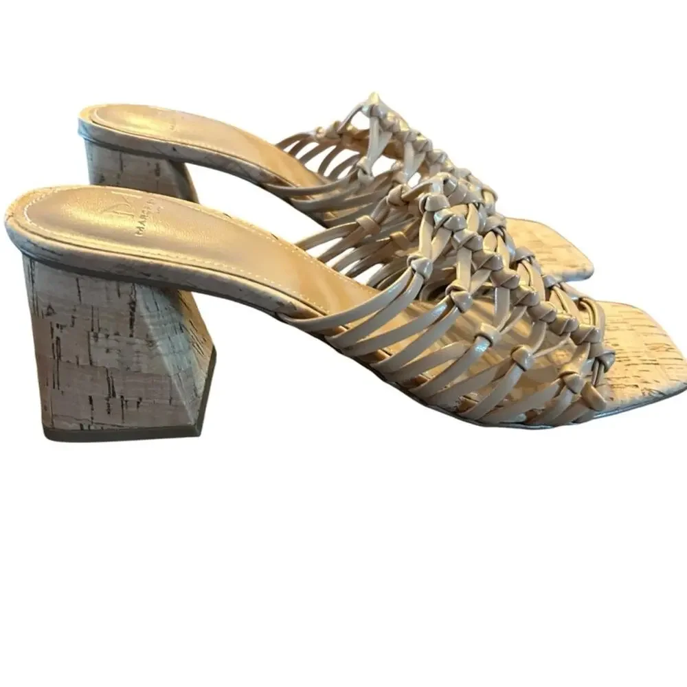 Marc Fisher Colica Braided Strap Slip On Strappy Block Heel Sandals NEW 9.5